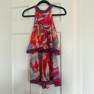 Flying Tomato Red and Blue Patterned Romper